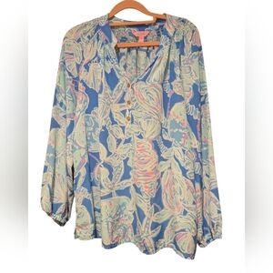 Lilly Pulitzer Seashells 100% Silk Blouse Size Medium